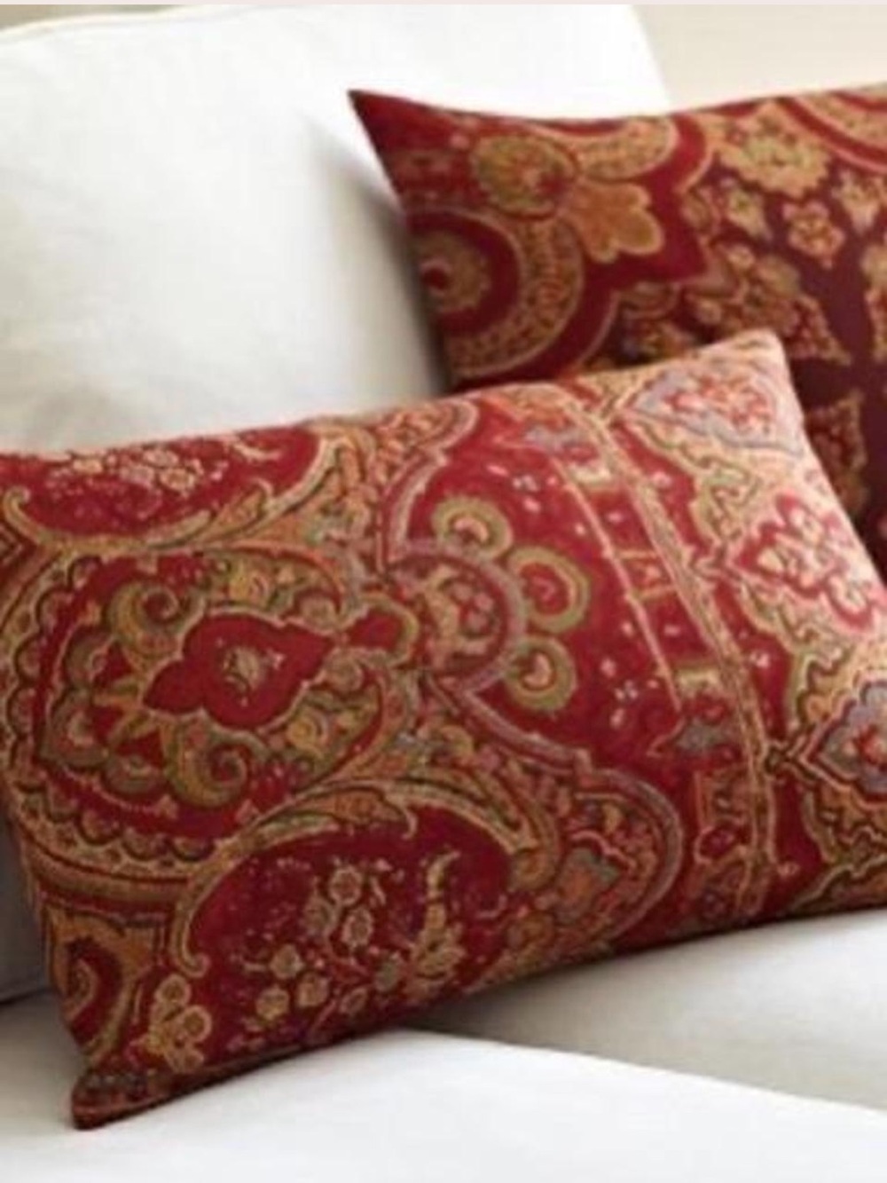 Pottery Barn Alice Paisley Red and Gold Rectangle Accent Pillow Linen and Cotton